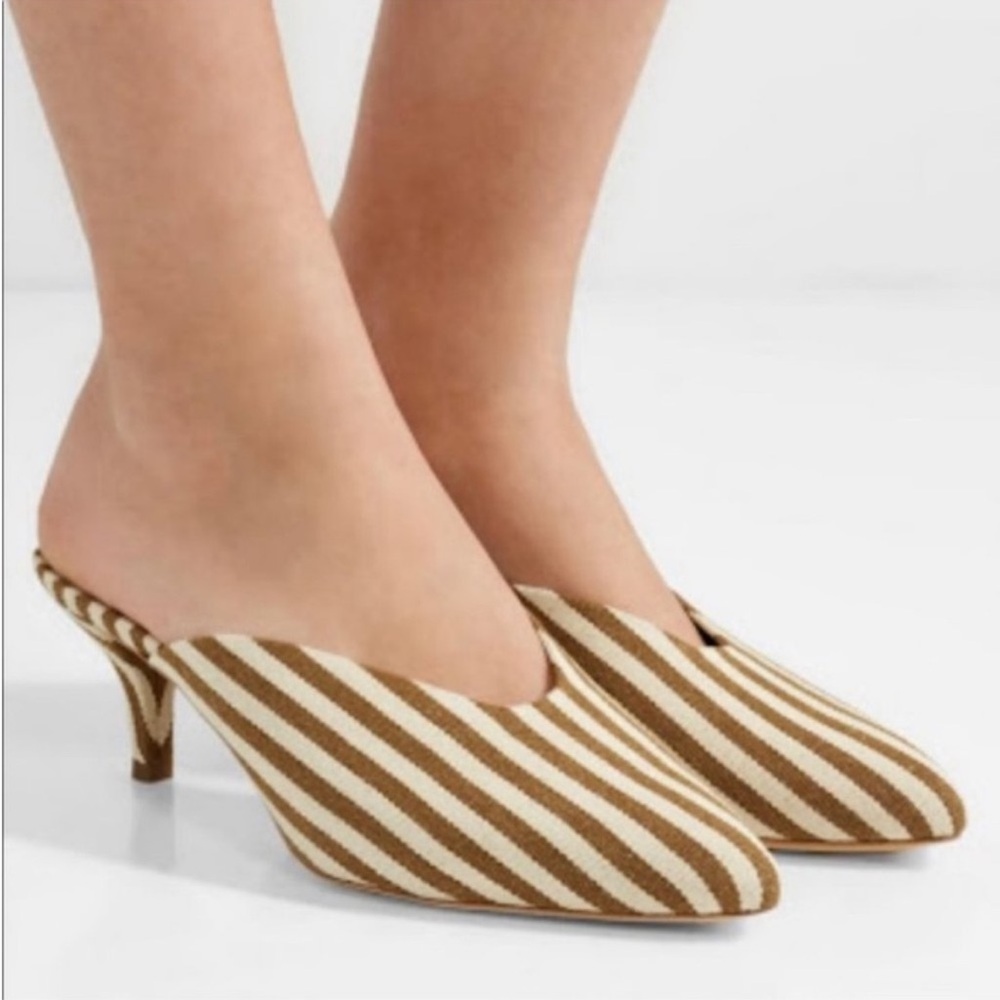 Loeffler Randall Juno Amber Natural Striped Canvas  Mules Heels size 6